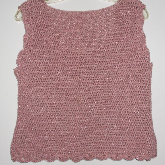 NWOT handmade crochet sleeveless top in sparkly light dusty rose L-XL - Picture 2 of 3